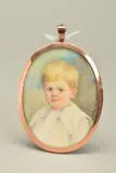 A portrait miniature of a young blonde haired boy by M. Llewellyn, oil, sold Dec 2019