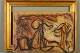 an abstract composition signed and dated 1957 bottom left, oil on by Cecil Collins R.a., 1957, oil on paper, sold Dec 2019