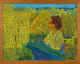 'Gloucester Lodge, Regents Park May 1975/76', a tree filled view of London, by Adrian Berg, acrylic on canvas, offered Dec 2019