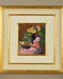 'Summer Stories', depicting a female figure reading a book, by Sherree Valentine Daines, acrylic on board, sold Dec 2019