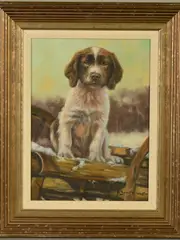 a portrait study of a Springer Spaniel puppy, signed lower by John Trickett, acrylic on canvas, sold Dec 2019