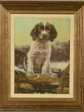 a portrait study of a Springer Spaniel puppy, signed lower by John Trickett, acrylic on canvas, sold Dec 2019