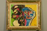 an abstract study of a blue headed figure, signed bottom right, by Karel Appel, oil on canvas, sold Dec 2019