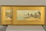 cottages and boats on a shoreline, a pair, watercolours by Joseph Hughes Clayton, watercolor, sold Dec 2019