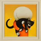'Mabel', a naive study of a figure holding a cat, signed lower by Doug Hyde, pastel on paper, sold Dec 2019