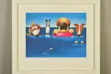 'Doggie Paddle', a limited edition print of four dogs in the sea, 332/395, by Doug Hyde, print, sold Dec 2019
