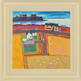 YELLOW FIELDS' a colourful Scottish landscape by David Body, acrylic on board, sold Nov 2019
