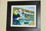 A HARBOUR SCENE OF BOATS AND COTTAGES, initialled lower left, impasto acrylic on board, framed, approximate size 24cm x 30cm by Alan Knight, acrylic on board, offered Nov 2019