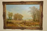 a nostalgic British landscape with a heavy horse pulling a haywain, by Don Vaughan, oil on canvas, sold Nov 2019
