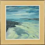 Rocks and shore, sanna bay by Tom Barron, acrylic on canvas, sold Nov 2019