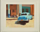 CUBAN DAYS V' a Cuban street scene with a classic American car by Jeremy Sanders, acrylic on board, sold Nov 2019