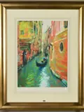 Gondola in the rain, venice by Rolf Harris, print, sold Nov 2019