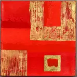 an abstract study in red and gold, signed bottom right, by Linda Charles, acrylic on canvas, sold Nov 2019