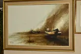 Fishing boats beached under a stormy sky by David Cartwright, oil on canvas, sold Nov 2019