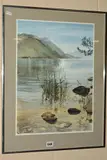 a lakeside landscape, signed bottom left, watercolour on paper, by John Cooke, watercolour on paper, sold Nov 2019