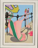WALKING TALL' a stylised view of a couple in bathing costumes, limited edition 24/195 by Dylan Izaak, print, sold Nov 2019