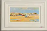BOATS BEACHED AT LOW TIDE, signed bottom left, acrylic on board, by Helios Gisbert, acrylic on board, sold Oct 2019