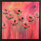 RASPBERRY CREAMS' an abstract study of flowers by Clare Sykes, acrylic on canvas, sold Oct 2019