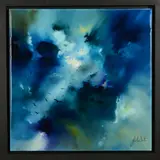REACHING TOWARDS YOU' an atmospheric study of clouds with a flock of birds by Julie Ann Scott, acrylic on canvas, sold Oct 2019