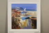 SUMMER GETAWAY' boats on the shore at low tide by Fabio Costantino, acrylic on canvas, sold Oct 2019