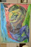 'My Mother Seeing Things', an abstract portrait, signed, titled and by June Redfern, 1985, oil on canvas, sold Aug 2019