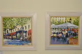 French scene 5 and french scene 6 by Ken Devine, oil, sold Aug 2019