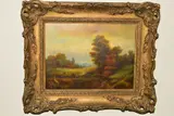 a landscape with two figures walking along a path, signed by Jan Evert Morel, oil on board, sold Aug 2019