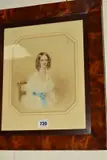 Portrait of a seated girl in white gown with blue bow by Sydney Buck, 1842, oil, sold Aug 2019
