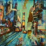 New york, times square by Annie Blanchet Rouze, 2016, mixed media on board, sold Jul 2019