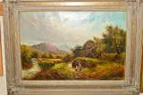 MILL AT BALA' figures walking along a path leading to a watermill by Martin M Jacobi, oil on canvas, sold Jul 2019