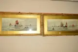 Tall ships, steamers and dinghys on choppy seas and campanion study of a similar scene, watercolours by M.e. Adams, 1901, watercolor, sold Jul 2019