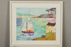 A SUMMER MORNING SALE' an impressionist seascape with a sail boat by Sally Anne Fitter, oil on board, sold Jun 2019