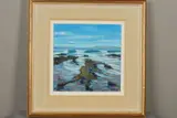 'ROCKS AND SHORE, MACHRIHANISH II', a coastal landscape, signed by Tom Barron, oil on canvas, sold Jun 2019