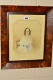 Portrait of a seated girl in white gown with blue bow by Sydney Buck, 1842, oil, sold Jun 2019