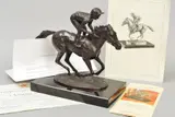 FRSBS, a bronze sculpture of Lester Piggott on Nijinsky 'Champion Finish' commemorating his retirement by Franklin Mint limited to 2500 by David Cornell, bronze, sold Jun 2019