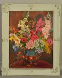 still life with flowers in a jug, signed bottom left, oil on board, by Philip Naviasky, oil on board, sold Jun 2019