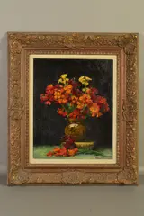 a still life study of flowers in a patterned jug, signed bottom by Guy Lipscombe, 1933, oil on board, sold Jun 2019