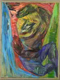 'My Mother Seeing Things', an abstract portrait, signed, titled and by June Redfern, 1985, oil on canvas, sold Jun 2019