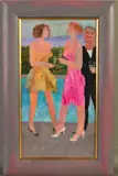 'By The Pool', three figures drinking beside a swimming by Richard Sorrell Rws Rba Neac, oil on board, sold Jun 2019