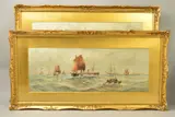 Tall ships, steamers and dinghys on choppy seas and campanion study of a similar scene, watercolours by M.e. Adams, 1901, watercolor, sold Jun 2019