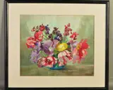 'Tulips and Wallflowers', still life study of flowers in a by Helen Fletcher, watercolour on paper, sold Jun 2019