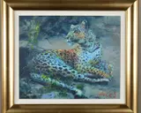 Leopard reclining at dusk by Rolf Harris, print, sold Jun 2019