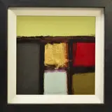 'Gold Dust', abstract squares, signed bottom edge, framed, oil on by Ron Kempton, oil on board, sold May 2019