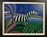 'Zebra At Midnight' stylised animals in an African setting, by David Kuijers, oil on canvas, sold May 2019