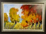 an impressionist landscape, signed bottom left, oil on by Michael Tienhaara, oil on board, sold May 2019