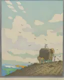 Haymakers woodcut on paper by Hall Thorpe, woodcut on paper, sold Oct 2018