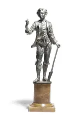 A lead figure of a late 18th century gardener, holding a flower in one hand and a spade in the other by Georges Van der Straeten, sculpture, offered Oct 2018