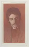Portrait of a Young Man, (probably Charlie Gaskin) dated 1888 red and black conte pencil with white highlights, on paper, framed Provenance Margaret Dennery by Arthur Gaskin, 1888, pencil, sold Jun 2018