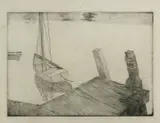 Attributed Sailing boat moored by a Jetty by Arthur Gaskin, engraving on paper, offered Jun 2018