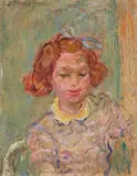 Portrait of a girl with a blue bow in her hair by Henryk Gotlib, Oil on canvas, sold Jun 2018